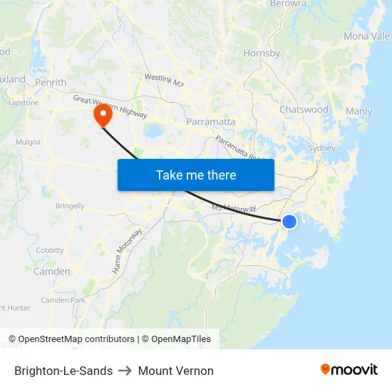 Brighton-Le-Sands to Mount Vernon map
