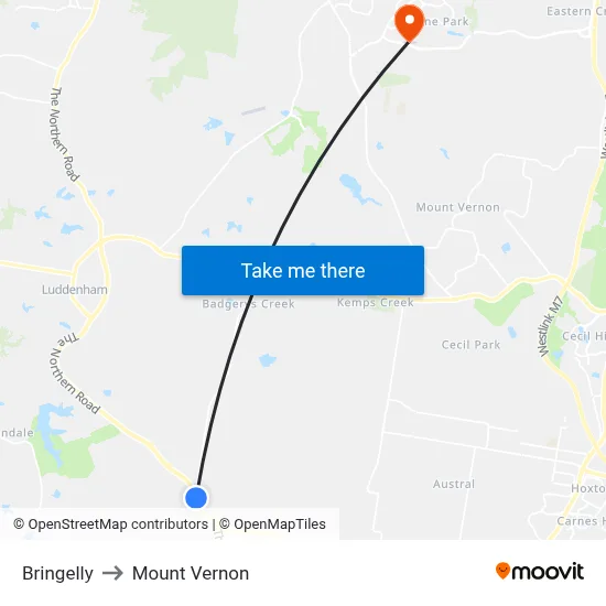 Bringelly to Mount Vernon map