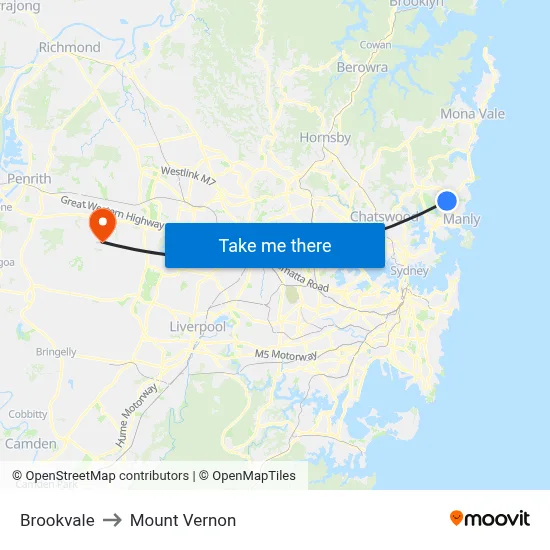 Brookvale to Mount Vernon map