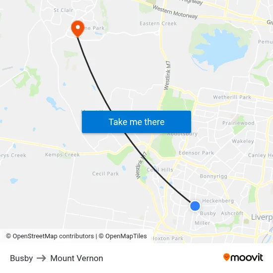 Busby to Mount Vernon map