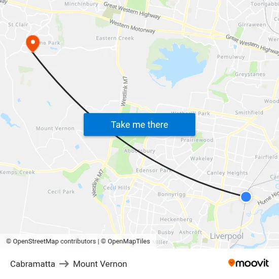 Cabramatta to Mount Vernon map