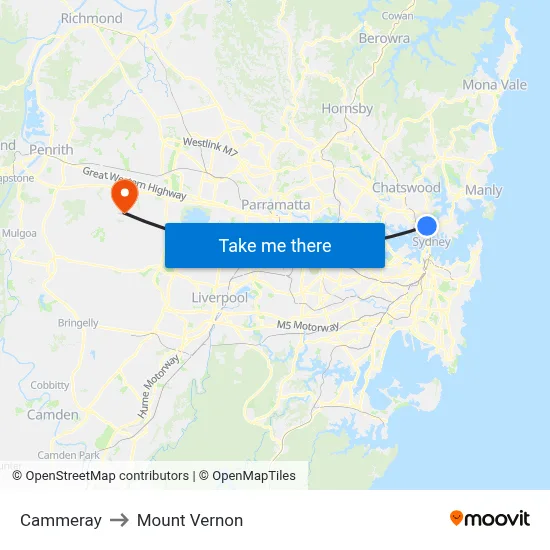 Cammeray to Mount Vernon map