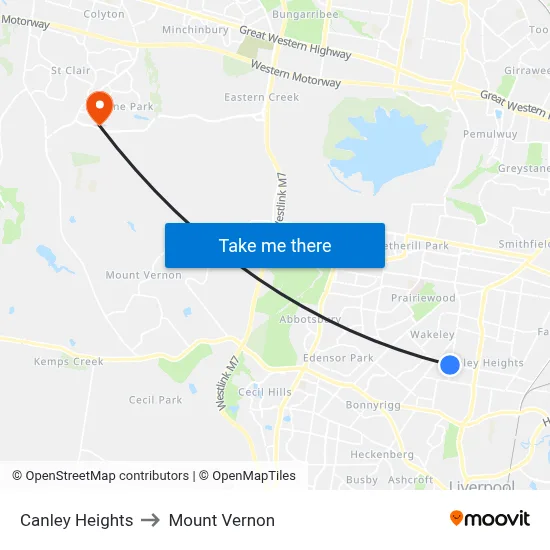 Canley Heights to Mount Vernon map