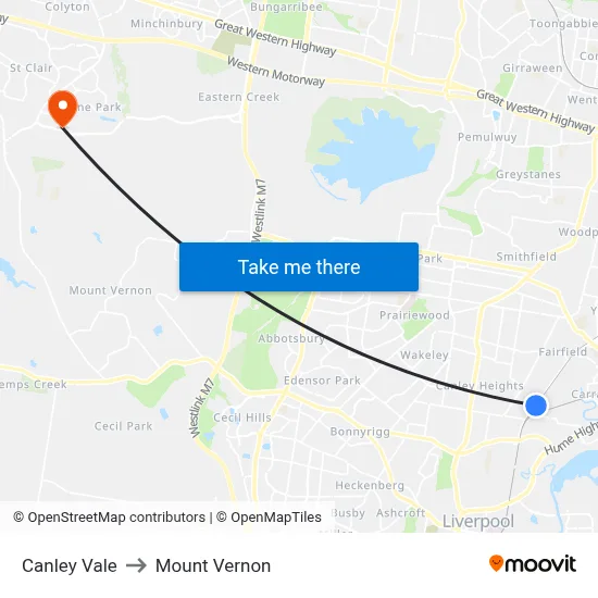Canley Vale to Mount Vernon map