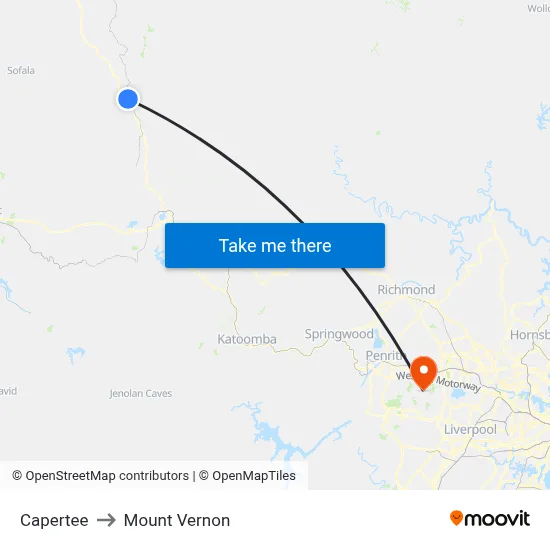 Capertee to Mount Vernon map