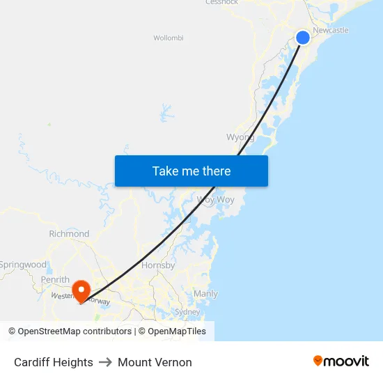 Cardiff Heights to Mount Vernon map