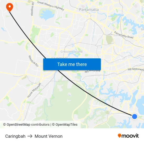 Caringbah to Mount Vernon map