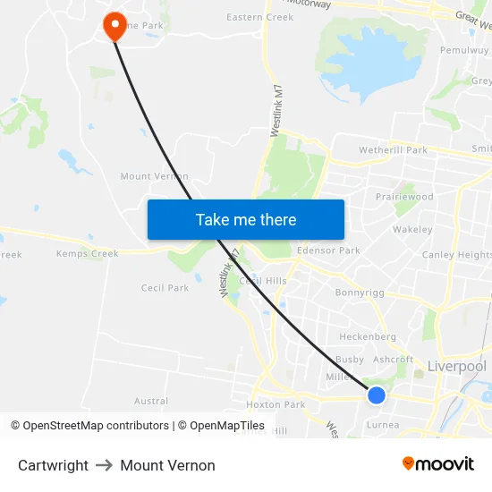 Cartwright to Mount Vernon map