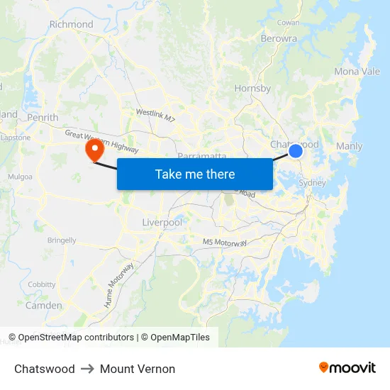 Chatswood to Mount Vernon map