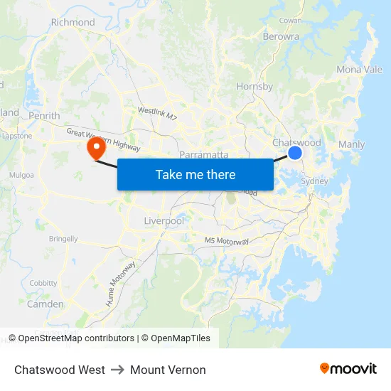 Chatswood West to Mount Vernon map