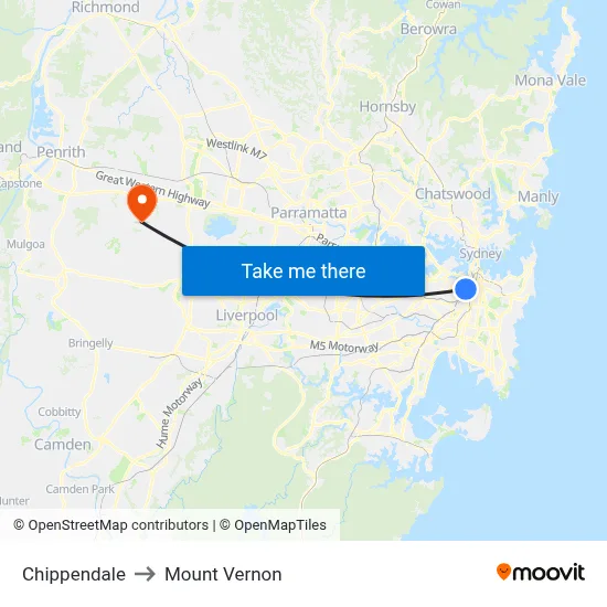 Chippendale to Mount Vernon map