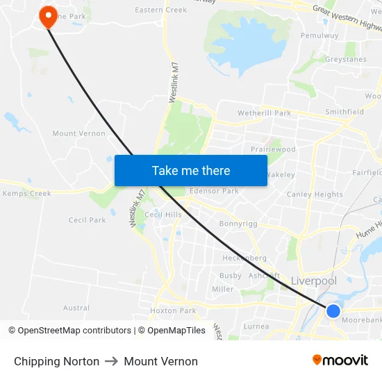 Chipping Norton to Mount Vernon map