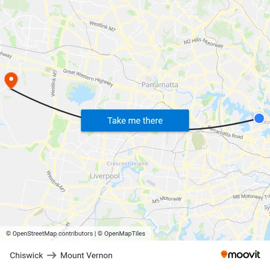 Chiswick to Mount Vernon map