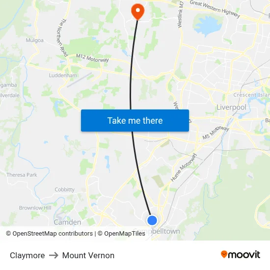 Claymore to Mount Vernon map