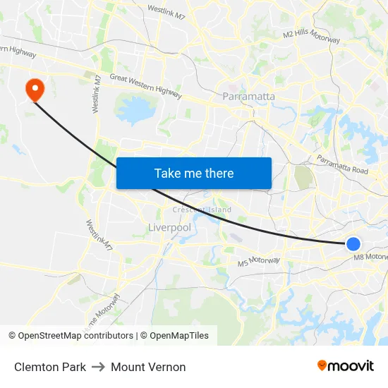 Clemton Park to Mount Vernon map