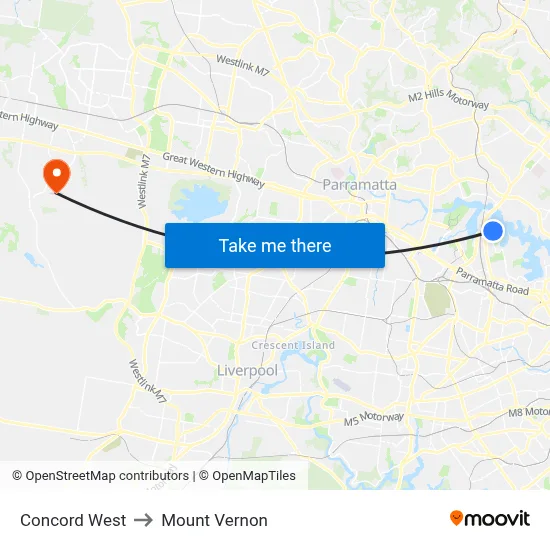 Concord West to Mount Vernon map