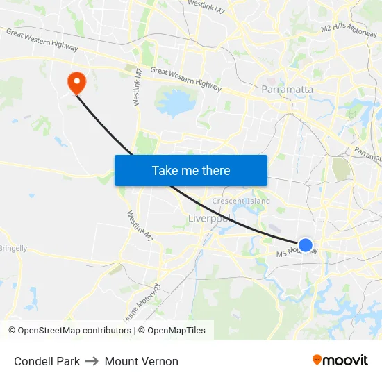 Condell Park to Mount Vernon map
