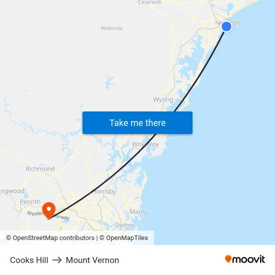 Cooks Hill to Mount Vernon map