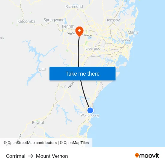 Corrimal to Mount Vernon map