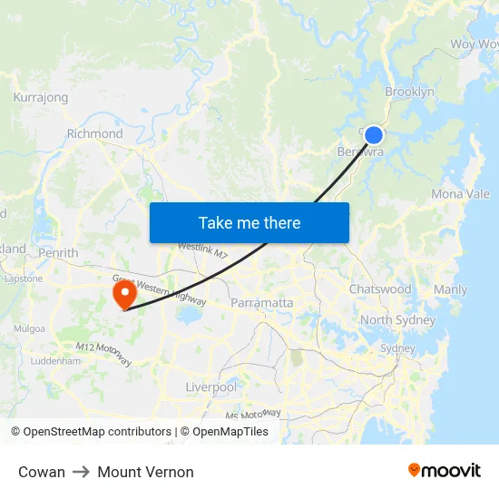 Cowan to Mount Vernon map