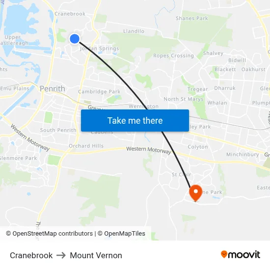 Cranebrook to Mount Vernon map