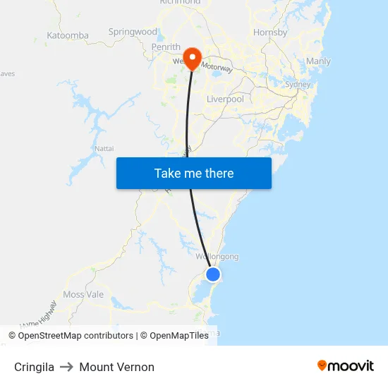 Cringila to Mount Vernon map