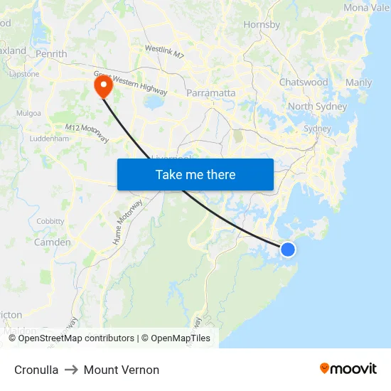 Cronulla to Mount Vernon map