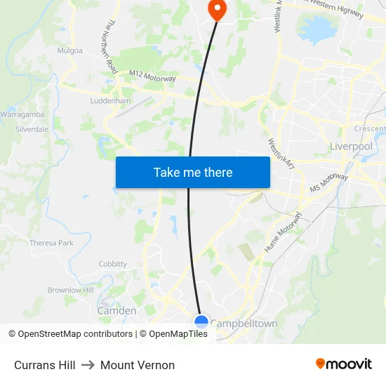 Currans Hill to Mount Vernon map