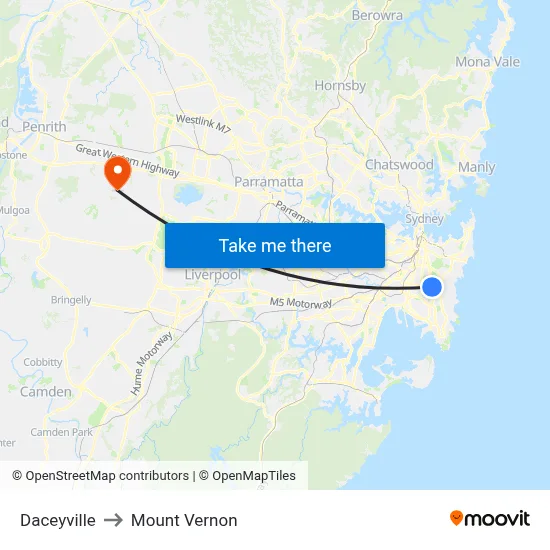 Daceyville to Mount Vernon map