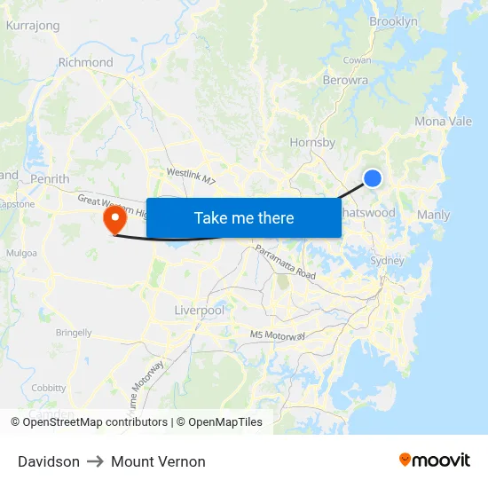 Davidson to Mount Vernon map