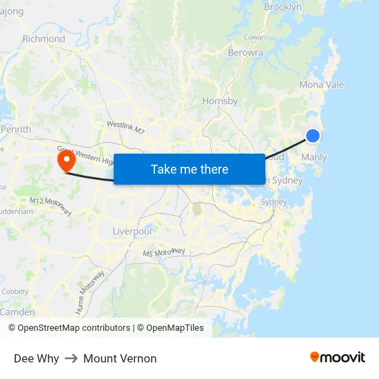 Dee Why to Mount Vernon map