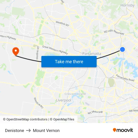 Denistone to Mount Vernon map