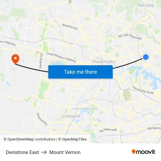 Denistone East to Mount Vernon map
