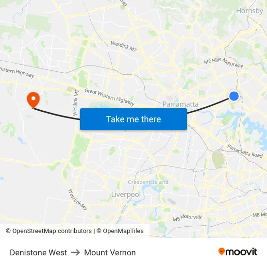 Denistone West to Mount Vernon map