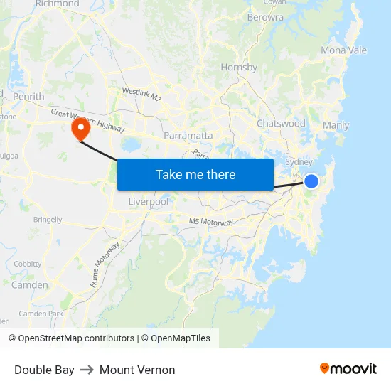 Double Bay to Mount Vernon map
