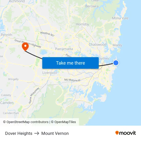 Dover Heights to Mount Vernon map