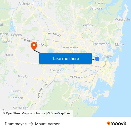 Drummoyne to Mount Vernon map