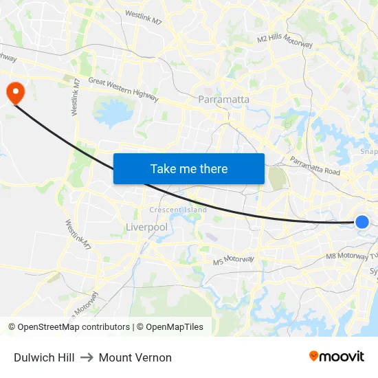 Dulwich Hill to Mount Vernon map