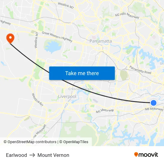 Earlwood to Mount Vernon map