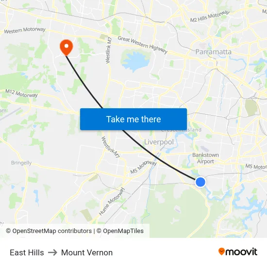 East Hills to Mount Vernon map