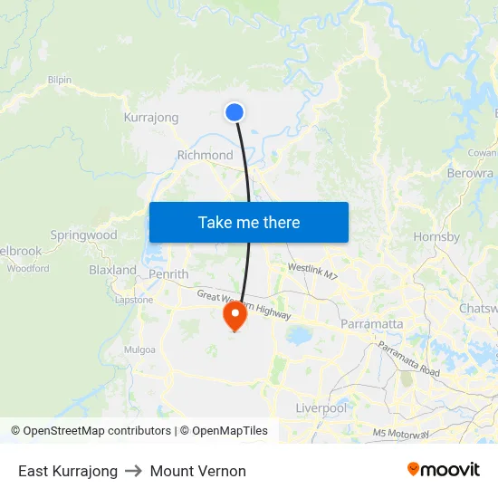 East Kurrajong to Mount Vernon map