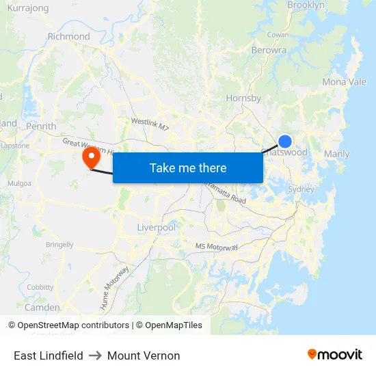 East Lindfield to Mount Vernon map