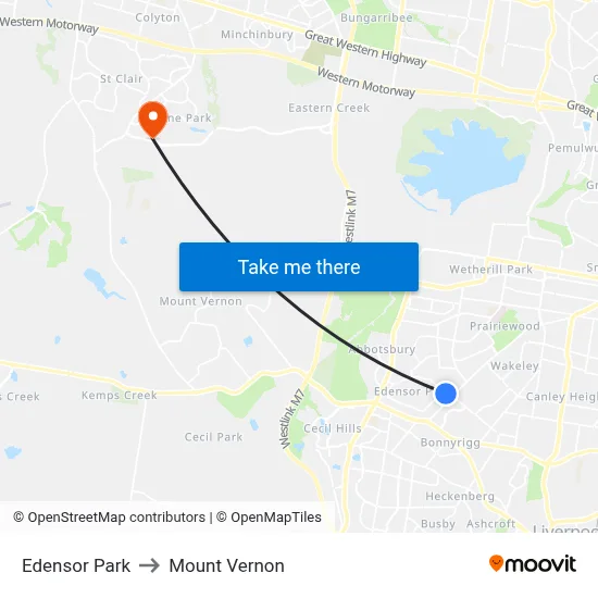 Edensor Park to Mount Vernon map