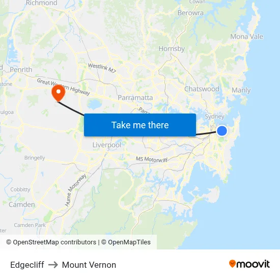 Edgecliff to Mount Vernon map