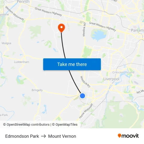 Edmondson Park to Mount Vernon map