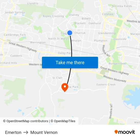 Emerton to Mount Vernon map