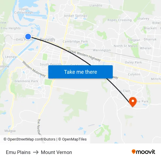 Emu Plains to Mount Vernon map