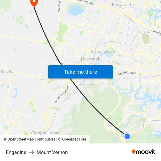 Engadine to Mount Vernon map