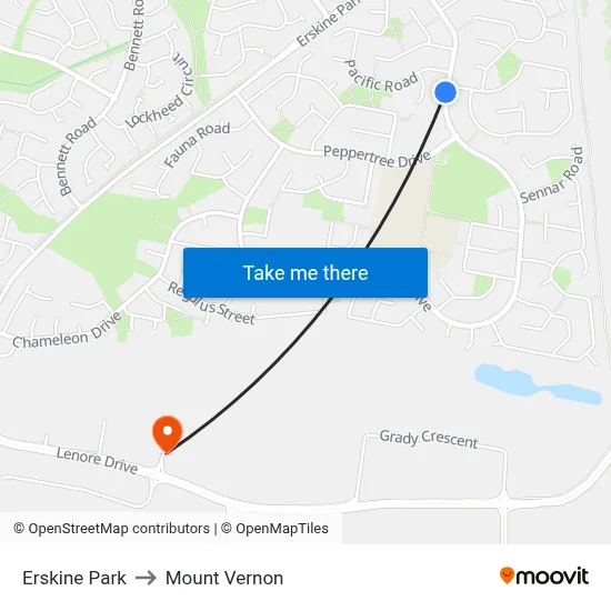 Erskine Park to Mount Vernon map