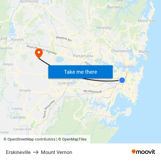 Erskineville to Mount Vernon map